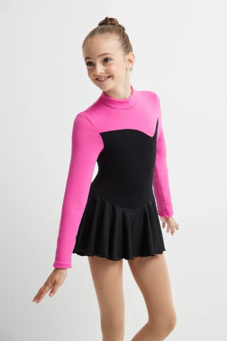 Mondor Child's Color Block Polartec Skating Dress - Super Pink - 12-14