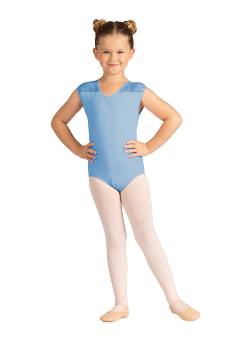 Danznmotion - Kids Gillian V-Neck Bow Print Leotard - Cornflower Blue