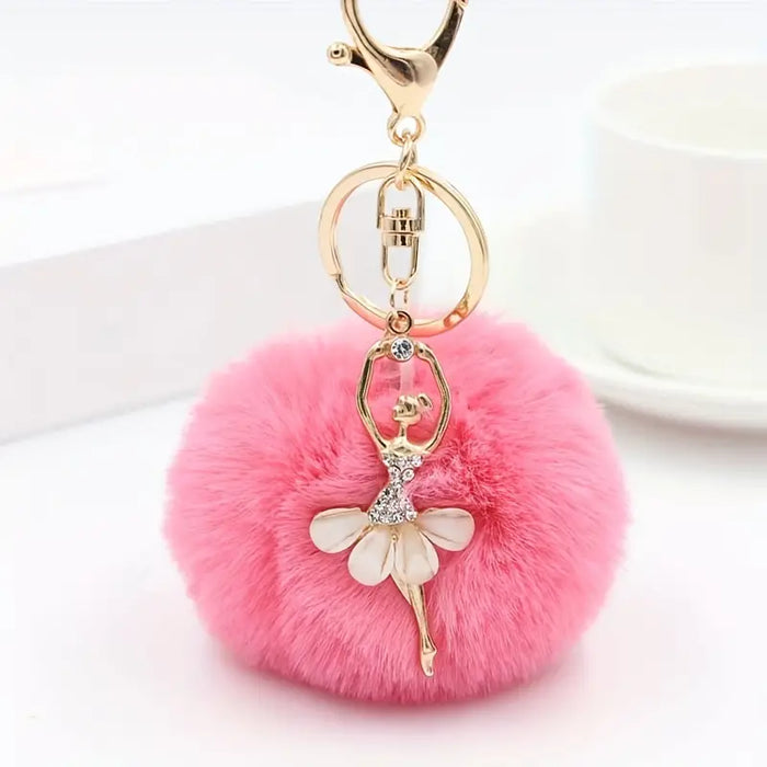 Ballerina Keyring With Pouf - Dark Pink