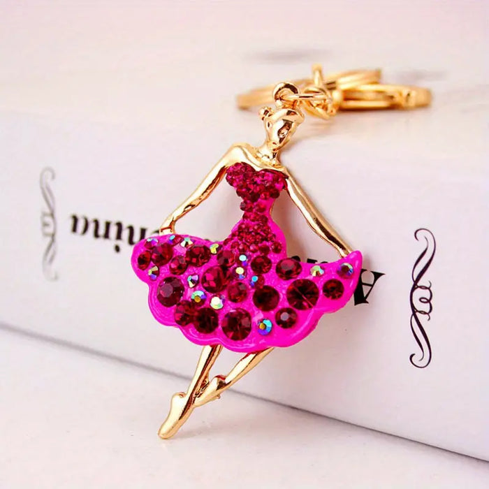 Hot Pink Rhinestone Ballerina KeyRing