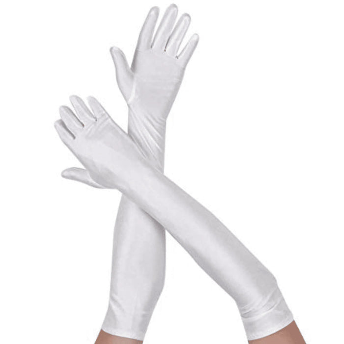 Long White Satin Gloves - Costume - NEW **