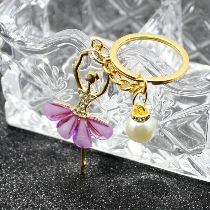 Ballet Dancer With Pearl Keyring - Lavender