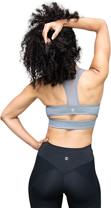 Casa Zeta-Jones Womens Fine Heather Racerback Sports Bra Top with Mesh Inserts